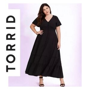 Torrid Black Button Front Collared Dolman Sleeve Maxi Dress Size 00